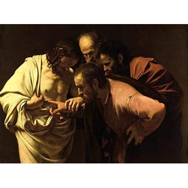 Imagem de A Incredulidade de São Tomé (1601) de Caravaggio - 50x67 - Tela Canvas Para Quadro