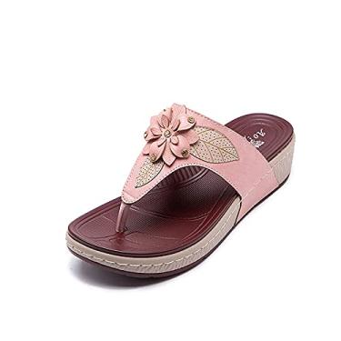 Imagem de NICETOW feminino sandálias de cunha feminino sandálias tanga decoração de flores naturais sapatos de praia para adulto interior exterior castanho, rosa, preto