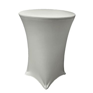 Imagem de LA Linen Toalha de mesa redonda de elastano para mesa de coquetel, 91 x 106 cm, cinza claro