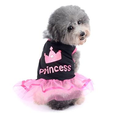 Imagem de Ranphy Saia para cachorro pequeno gato chihuahua roupas para meninas coroa princesa vestido filhote camisa verão, rosa e branco PP