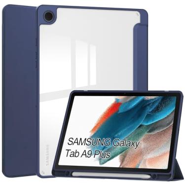 Imagem de Capa fina resistente compatível com Samsung Galaxy Tab A9 Plus 11 polegadas com parte traseira transparente transparente e capa de moldura de TPU à prova de choque, suporta hibernar/despertar