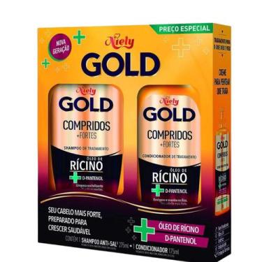 Imagem de Kit Niely Gold Shampoo 300ml + Condicionador 200ml Compridos Fortes