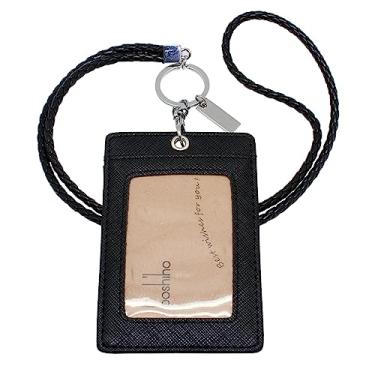 Imagem de Cartão de identificação de couro estilo vertical Boshiho com cordão resistente, Black With Keychain, 4.5 x 3.1 inch