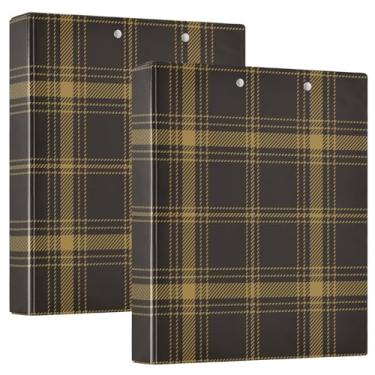 Imagem de Fichários de caderno xadrez buffalo, preto, marrom, 3,8 cm, anéis redondos, fichários para caderno com capa de bolso, pacote com 1/2 fichário de escritório, 200 folhas