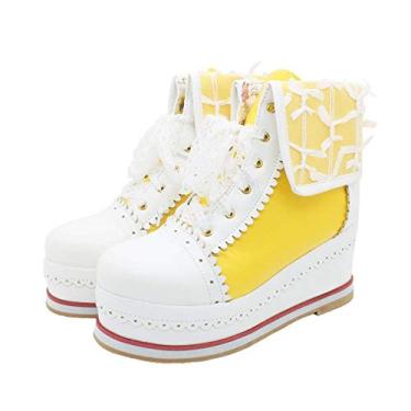 Imagem de HILIB Botas femininas fofas Lolita para cosplay Brogue Botas Anabela, Amarelo, 5