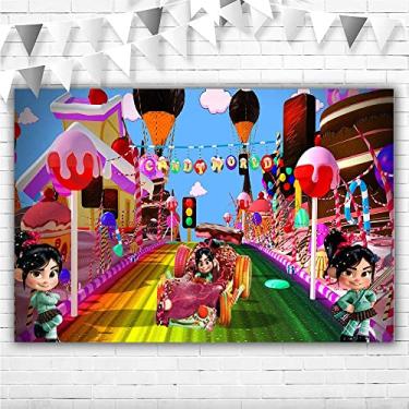 Imagem de SIMILAR Vanellope Von Schweetz Decoração de aniversário Banner 1,5 x 0,9 m Fundo Mundial Doce Princesa Vanellope Wreck it Ralph Feliz Aniversário para meninas 1º 2º aniversário, tamanho único