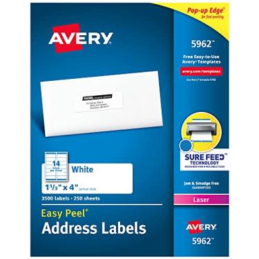 Imagem de Avery Etiquetas de endereço Easy Peel para impressoras a laser 3,5 cm x 10 cm, caixa com 3,500 (5962)