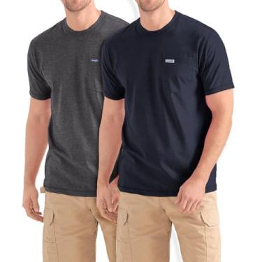 Imagem de Wrangler Camiseta grande e alta - pacote com 2 camisetas de algodão de manga curta com bolso no peito, Azul-marinho/mesclado carbono, 2X