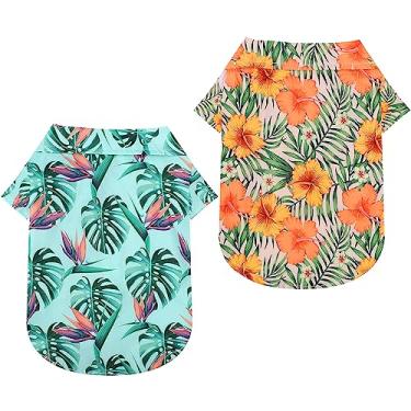 Imagem de Pacote com 2 camisetas havaianas para cachorro, camiseta de praia de manga curta para o verão floral legal moletom para cachorro leve e respirável roupas para cães PP