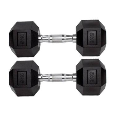 Imagem de Par Halteres 9kg + 9kg Dumbbell Sextavado Emborrachado Pegada Cromada Gallant (GDb09F3B-Pt)