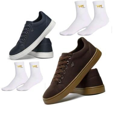 Imagem de Kit 2 Pares De Sapatenis Tenis Masculino Chumbo E Café + 2 Pares De Me