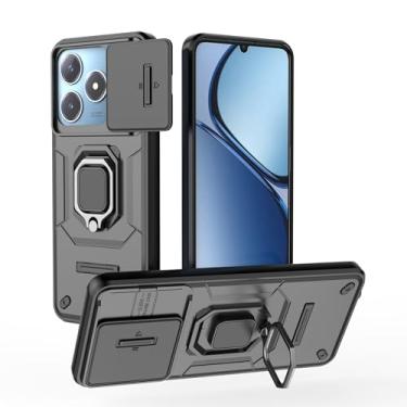 Imagem de YOUULAR Capa de celular para Realme C63/Realme C61/Realme Narzo N63 suporte para carro janela deslizante à prova de choque capa protetora de telefone capas militares proteção de lente, preta