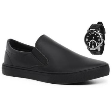 Imagem de Kit Tênis Slip On Casual Iate Sapatênis Sem Cadarço Calce Fácil Confortável Unissex + Relógio-Unissex