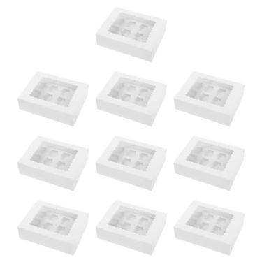 Imagem de Fenteer Conjunto de 10 Embalagens para Cupcakes com Visor E Suporte, papelão branco