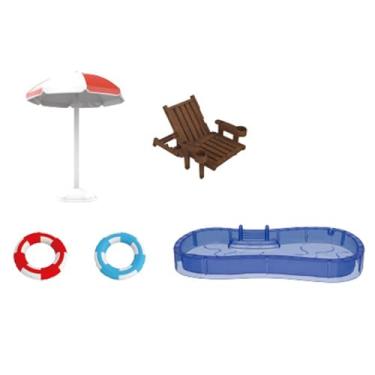 Imagem de MERIGLARE Conjunto de piscina para casa de bonecas, faça você mesmo, incluindo piscina, guarda-sol, cadeira e carros alegóricos, suprimentos para casa de
