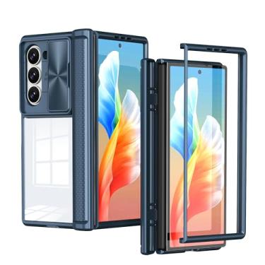 Imagem de Asuwish Capa de telefone para Samsung Galaxy Z Fold 6 5G 2024 com capa de câmera proteção deslizante fina transparente acessórios para celular ZFold6 Z6 G Fold6 6Z mulheres meninas homens meninos azul