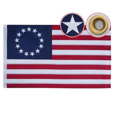 Imagem de Flagolden Bandeira Betsy Ross de 6 x 9 cm feita nos EUA, bordado 13 estrelas bandeiras coloniais americanas com 2 ilhós de latão forte, bandeira primitiva de colônias de poliéster resistente