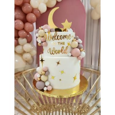 Imagem de 12PCS Moon and Star Cake Topper,Twinkle Twinkle Little Star "Welcome To The World" Cake Decorations for Baby Shower Party Decorations,Over the Moon Party Decorations