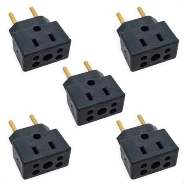 Imagem de KIT 5 Adaptador De Tomada Universal Em Porcelana Preto 3 Pinos Benjamin 10A/20A Para 2 e 3 Pinos Bivolt 110V/220V Pino Grosso Secadores Chapinhas Air Fryer Fritadeiras Aquecedores Microondas PREMIUM