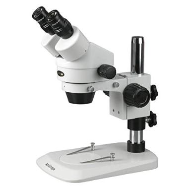 Imagem de AmScope SM-1BNY Microscópio de zoom estéreo binóculo profissional, oculares WH10x, ampliação de 7X-90X, objetiva de zoom de 0,7X-4,5X, iluminação ambiente, suporte de pilar, inclui lente Barlow 2.0x