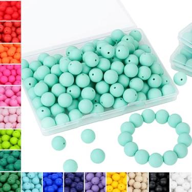 Imagem de NUKAYAI 70 peças de contas de silicone 15 mm verde menta contas de silicone para fabricação de chaveiros, contas de silicone redondas de borracha para fazer pulseiras e colar DIY (verde menta)