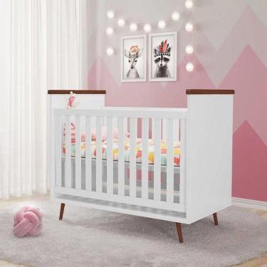 Imagem de Berço Mini Cama Retrô Wood 3 em 1 - 100% MDF Branco - Com Colchão - Mo