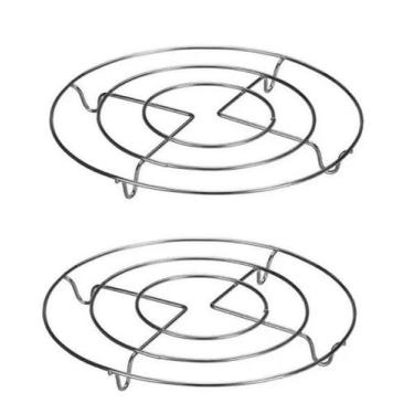 Imagem de Descanso Panela 20 Cm Redondo Metal Cromado Cozinha 2 Unidades - Monal