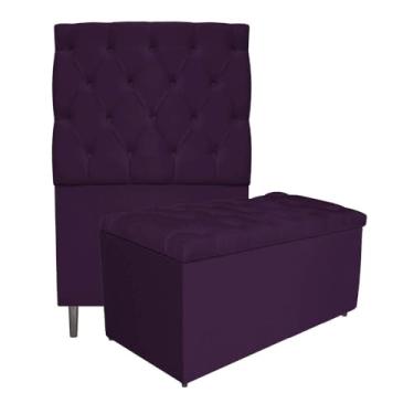 Imagem de Kit Cabeceira e Calçadeira Liverpool 90 cm Solteiro Suede Roxo - Amarena Móveis