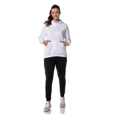 Imagem de Moletom Canguru Feminino Branco com Capuz - CHIELLA., GG, Branco, Femi