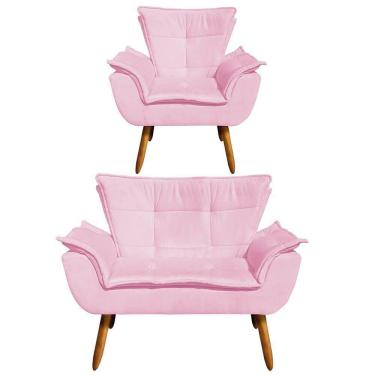Imagem de Kit Namoradeira 01 Poltrona Opala Suede Rosa Bebê