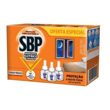 Imagem de Repelente Elétrico Líquido SBP 45 Noites com 3 Refis 35ml Cada Oferta 
