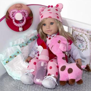 Imagem de Baby Reborn Girafinha Realista Pano + 08 Acessorios de Luxo - Cegonha 