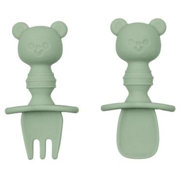 Imagem de Kit Talheres Infantil em Silicone  Ursinho - Verde - Buba - Buba Baby