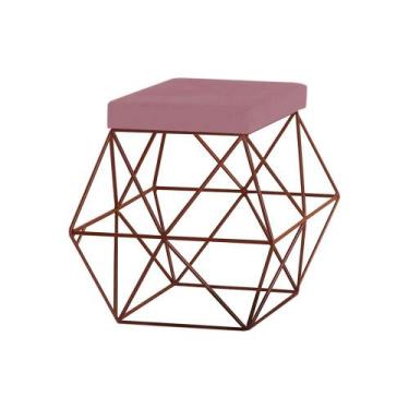 Imagem de Puff Decorativo Sala de Estar Base Bronze Trixie Veludo Rosê G41 - Gra