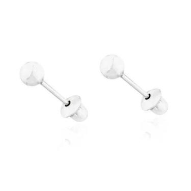 Imagem de Brincos Ouro Branco Bolinha 3mm Infantil 2o Furo Bebê - DR Joias