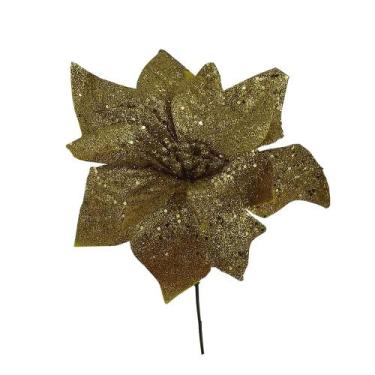 Imagem de Enfeite Decorativo Flor C/glitter 15cm - Niazitex, OURO
