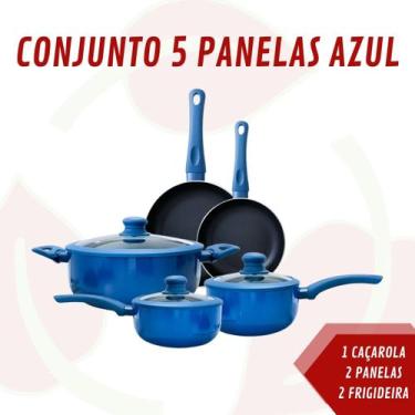 Imagem de Conjunto Panelas 5 Peças Azul Antiaderente Ceramica Tampa - LEHAVÍ, 5 