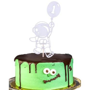 Imagem de Astronaut Cake Topper 1st Birthday - First Trip Around The Sun Cake Topper, Black Glitter Outer Space One Birthday Themed Party Decoration