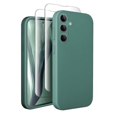 Imagem de SUW Capa para Samsung Galaxy S23 FE com 2 protetores de tela [proteção total da câmera], forro de microfibra macio antiarranhões dentro, capa protetora de silicone à prova de choque para S23 FE, verde