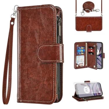 Imagem de Asuwish Capa de celular para Motorola Moto G53 5G/G13/G23 carteira com protetor de tela de vidro temperado, alça transversal flip zíper suporte para cartão G 13 23 4G 53G 53 mulheres meninas homens