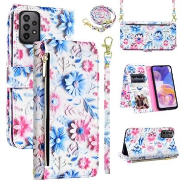 Imagem de Dswteny Capa carteira para Samsung Galaxy A23 5G/4G com alça de pulso destacável, 9+ compartimentos para cartões, zíper floral, couro PU, suporte para cartão, capa para celular A 23 23 A 6,6 mulheres
