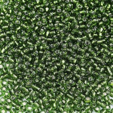 Imagem de Bala&Fillic Grânulos de sementes de 4 mm com forro de prata verde exército, cerca de 1200 peças/100 gramas em saco, 6/0 contas de vidro para artesanato para fazer pulseira e colar (verde militar