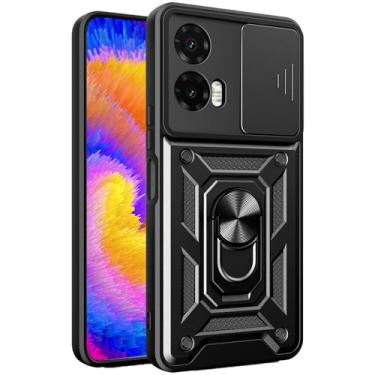 Imagem de Fofvccv Capa para Motorola Moto G35 5G com capa deslizante para câmera e suporte giratório, capa protetora de telefone à prova de choque de grau militar para Moto G35 SJ preta