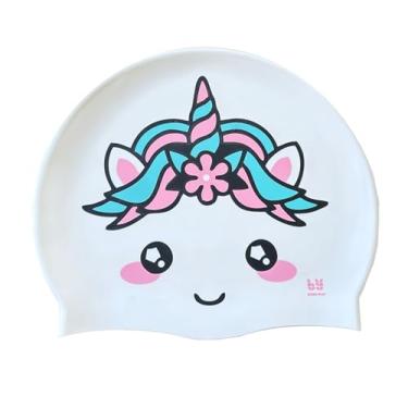 Imagem de BONDYUEN Touca de natação para crianças, meninos, meninas, homens, mulheres, com cabelo curto ou médio, divertida, design fofo, bonés de natação de silicone