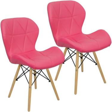 Imagem de Kit 2 Cadeiras Charles Eames Eiffel Slim Wood Estofada - Rosa - Lianto