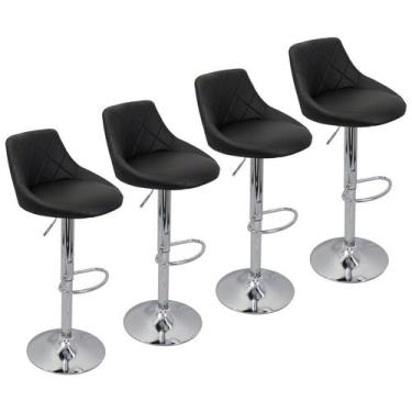Imagem de Kit 4 Banquetas Milano Carmel Estofada Giratória c/ Regulagem - Preto 