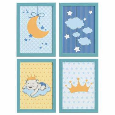 Imagem de Quadros Ursinho Príncipe Moldura Azul 22x32cm 4un - Quartinhos