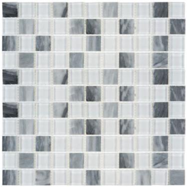 Imagem de Pastilha de vidro com pedra MT713 MATISSE BRANCO PRETO 29x29cm - GLASS