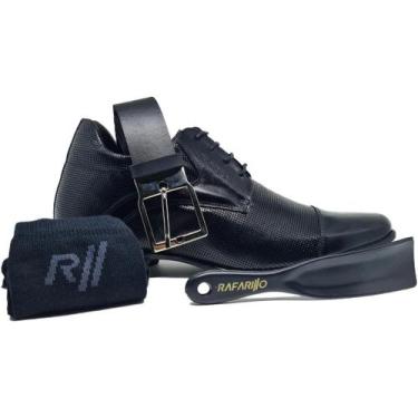 Imagem de Kit Sapato Social Masculino Rafarillo Preto Aumenta Altura 7cm + Cinto