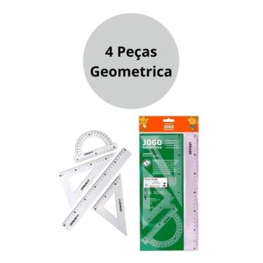 Imagem de Kit Geométrico De Réguas 4 Peças Escolar Esquadro Transferidor - leono